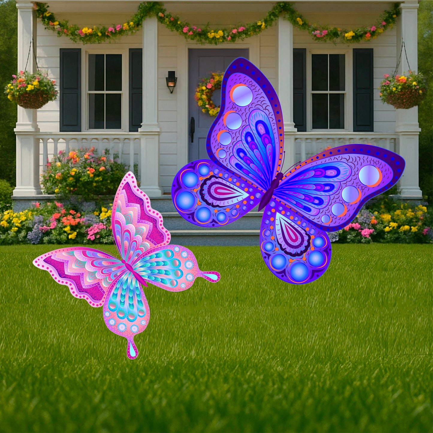 Spring Yard Art-Bright Purple and Pink Butterfly Lawn Signs