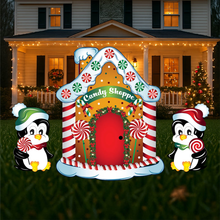 Christmas Lighted Penguin House with 2 penguins