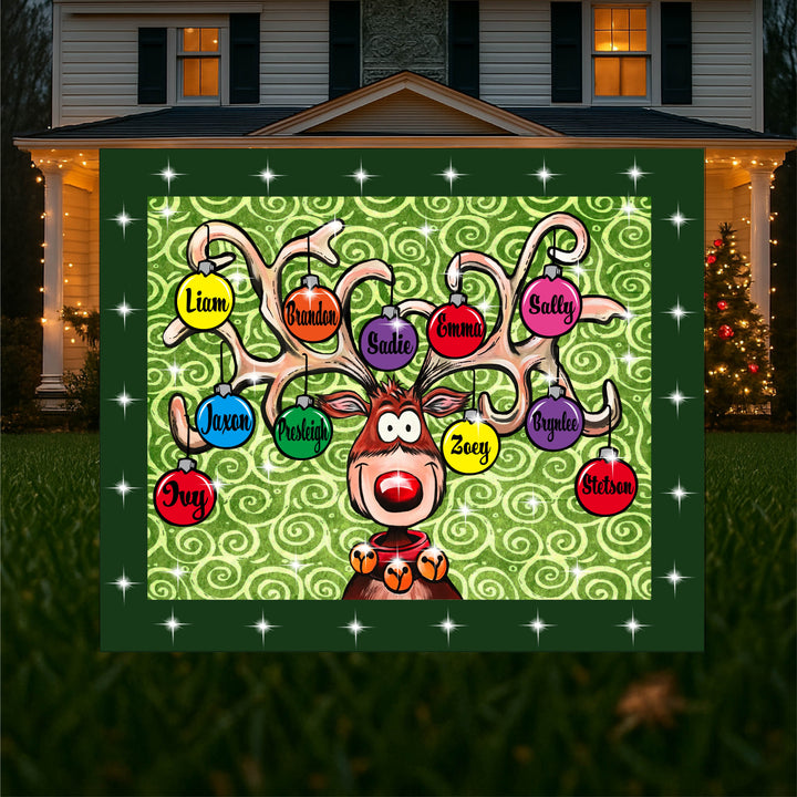 Cute Reindeer Yard Sign with Family Names – Personalized Christmas Lawn Decoration | Holiday Outdoor Decor for Grandparents & Families