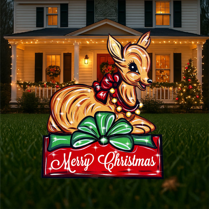 Reindeer Sits on A Merry Christmas Box Outdoor Decoration