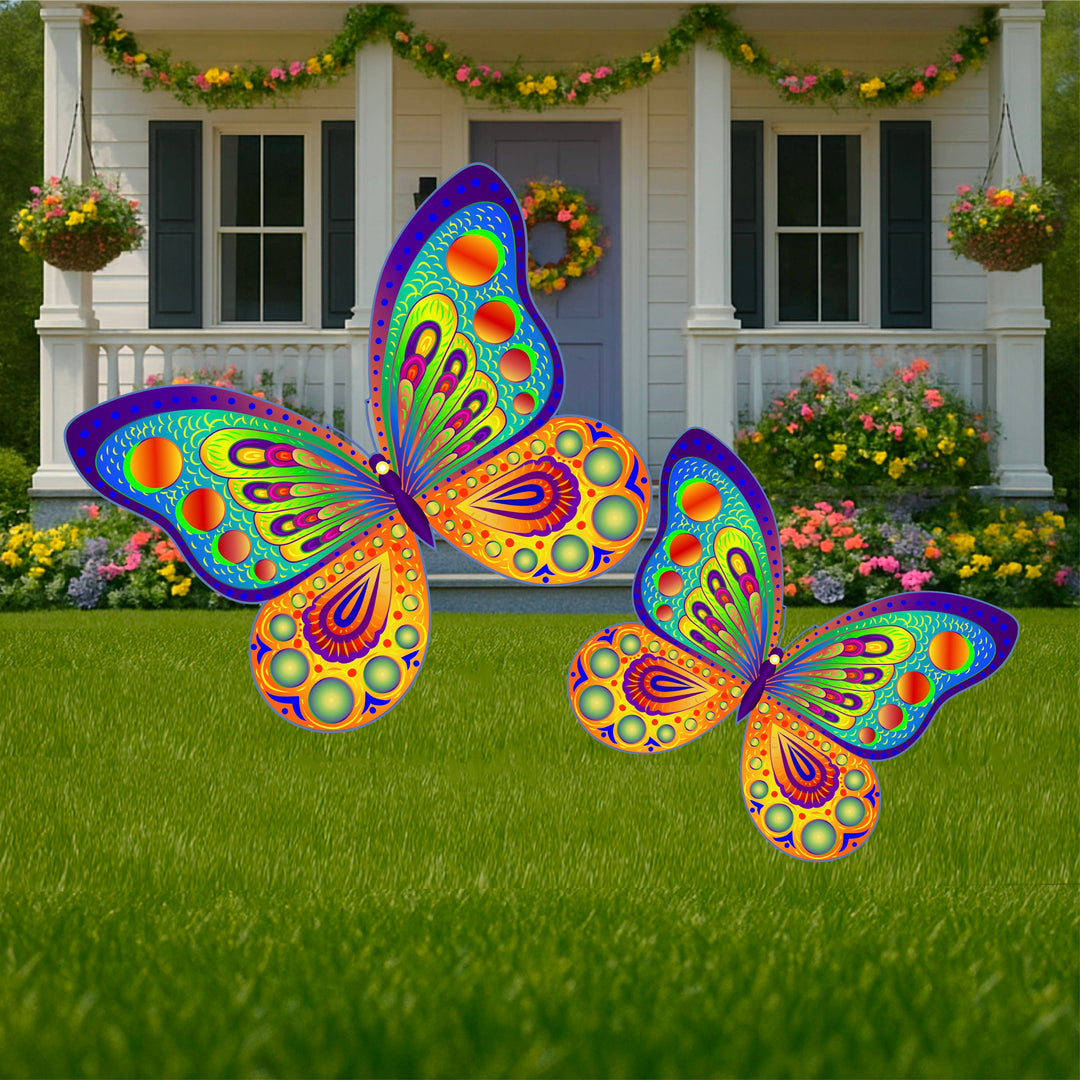 Orange and blue Colorful Butterfly yard stake signs
