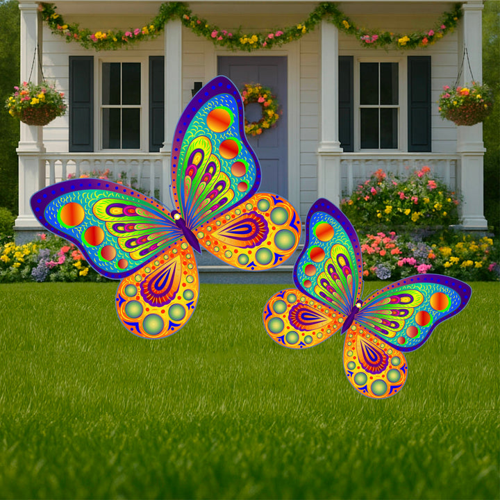 Orange and blue Colorful Butterfly yard stake signs