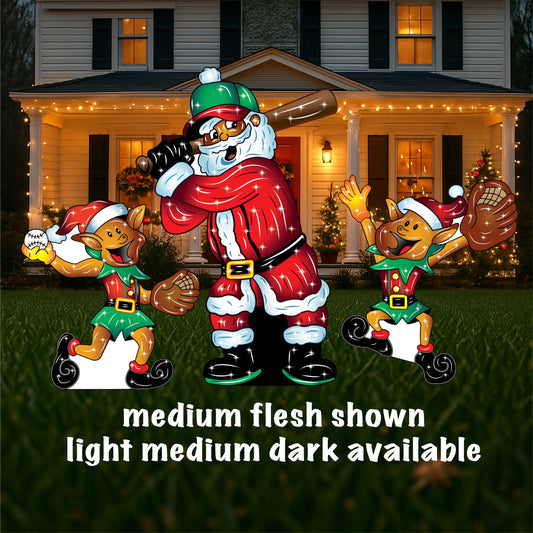 3PC Bundle of Christmas Baseball Santa playing with two Elves