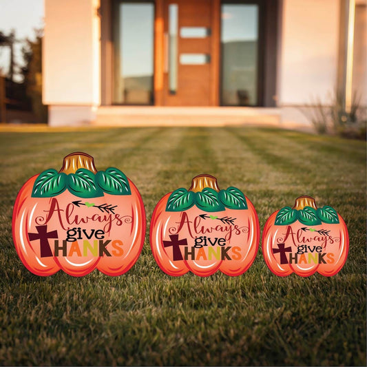 Always Give Thanks with Arrow Pumpkin Available in Two Sizes