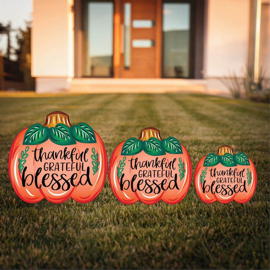 Thankful Grateful Blessed Pumpkin Available in Three Sizes