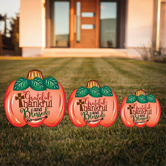 Grateful Thankful Blessed with Cross Pumpkin Available in Three Sizes