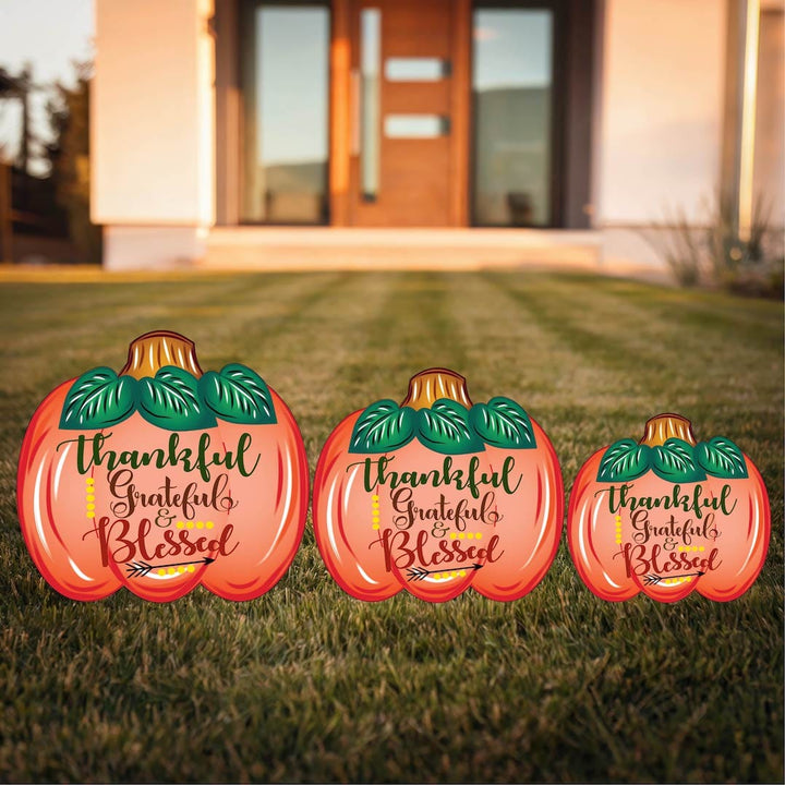 Thankful Grateful Blessed with Arrow Pumpkin Available in Three Sizes