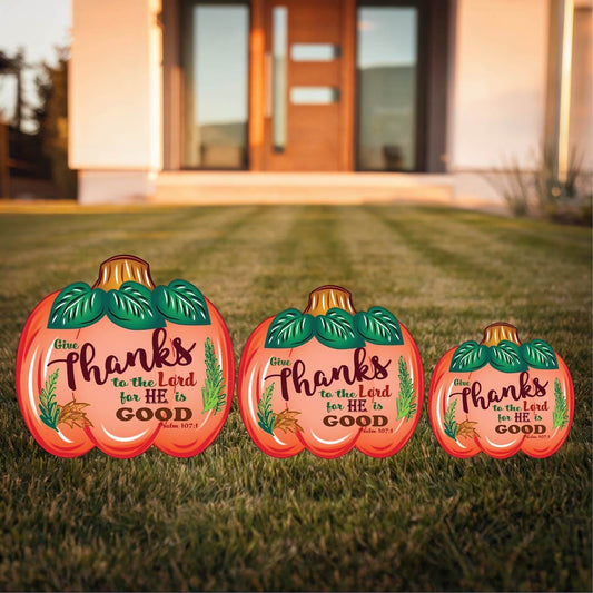 Give Thanks Psalm 107:1 Pumpkin Available in Three Sizes