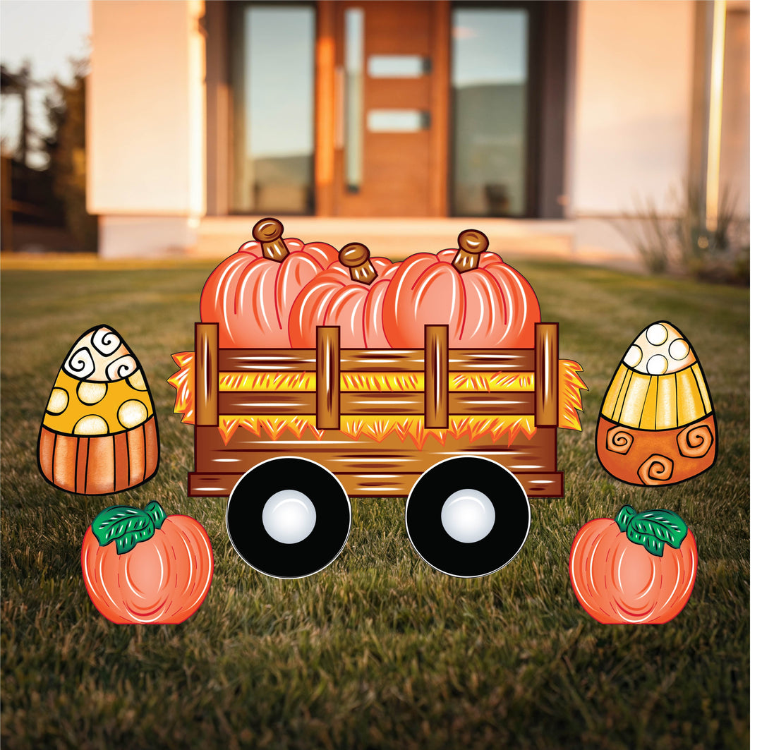 Fall Halloween Pumpkin Wagon Yard Sign