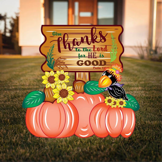 Psalm 107:1 Give Thanks with Pumpkins, Crow, Sunflowers