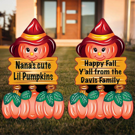 Personalized Pumpkin with Red Hat-Happy Fall Y'all Sign