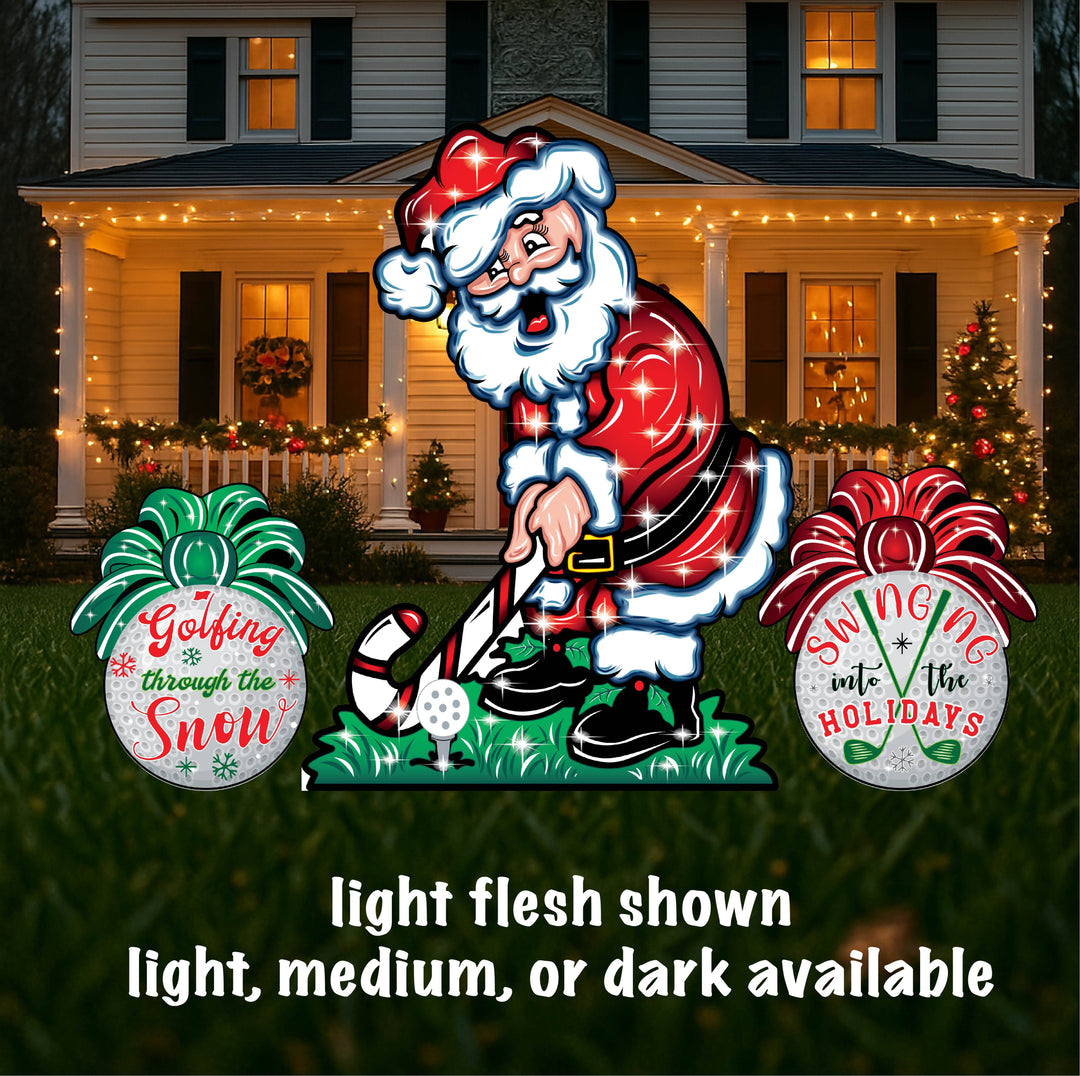 Golf Lover Christmas Lawn Set – Outdoor Holiday Golfing Santa Decor