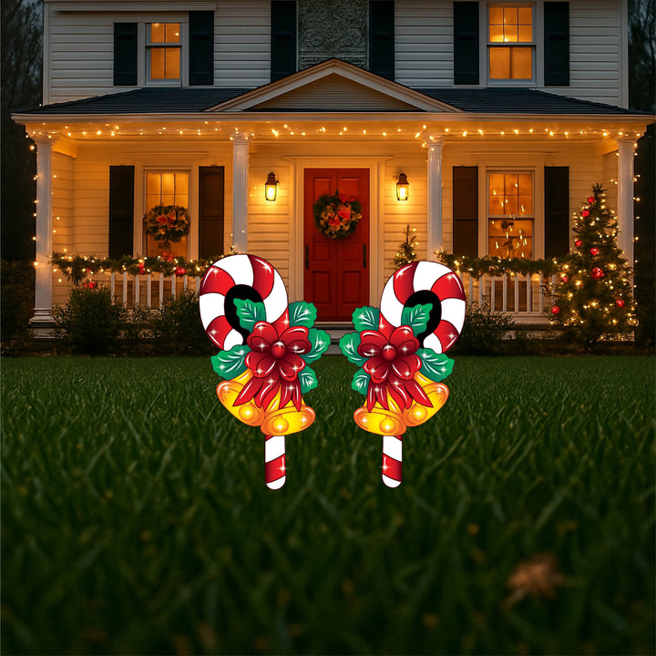 Christmas Candy Canes with bells Yard Art Decor