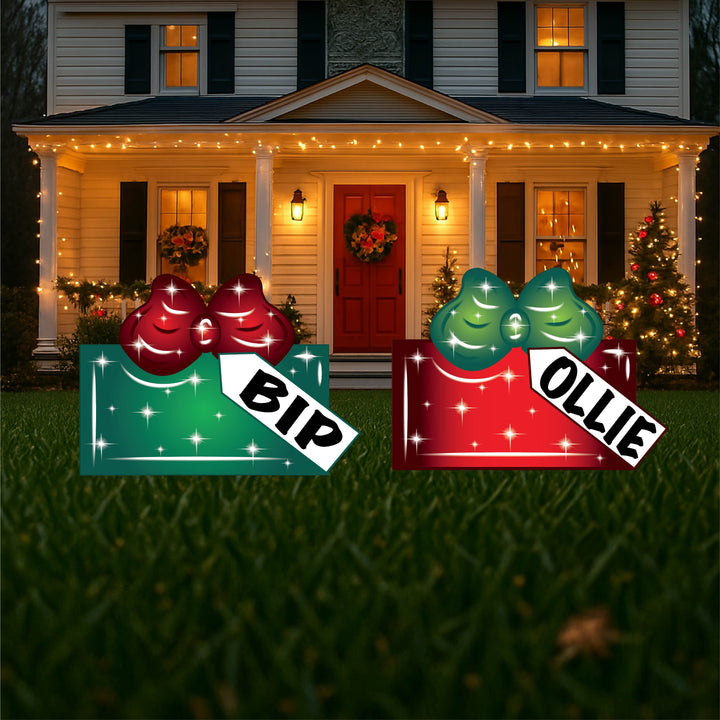 Personalized Christmas Present Yard Signs – Custom Outdoor Holiday Décor with Name Tags