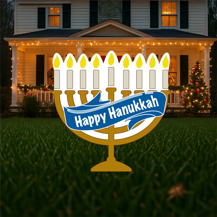 Gold and White Lighted Menorah for Hanukkah