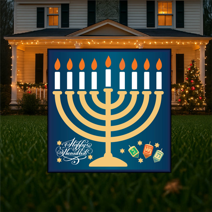 Blue and Tan  Menorah for Hanukkah Yard Sign