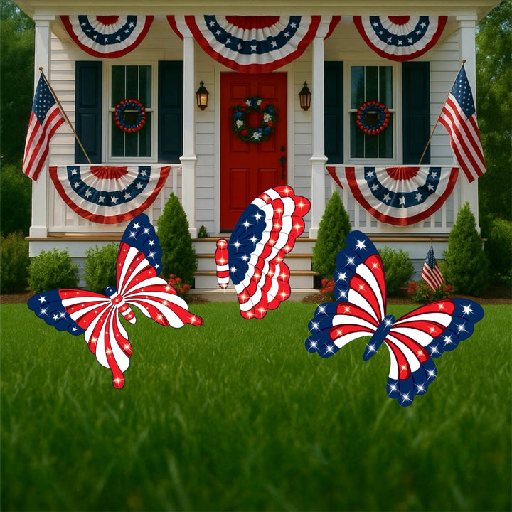 Set of 3 Patriotic Butterfly Yard Signs
