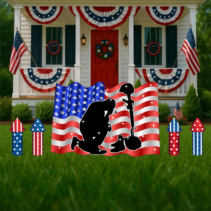 Patriotic Yard Art Soldier with American Flag