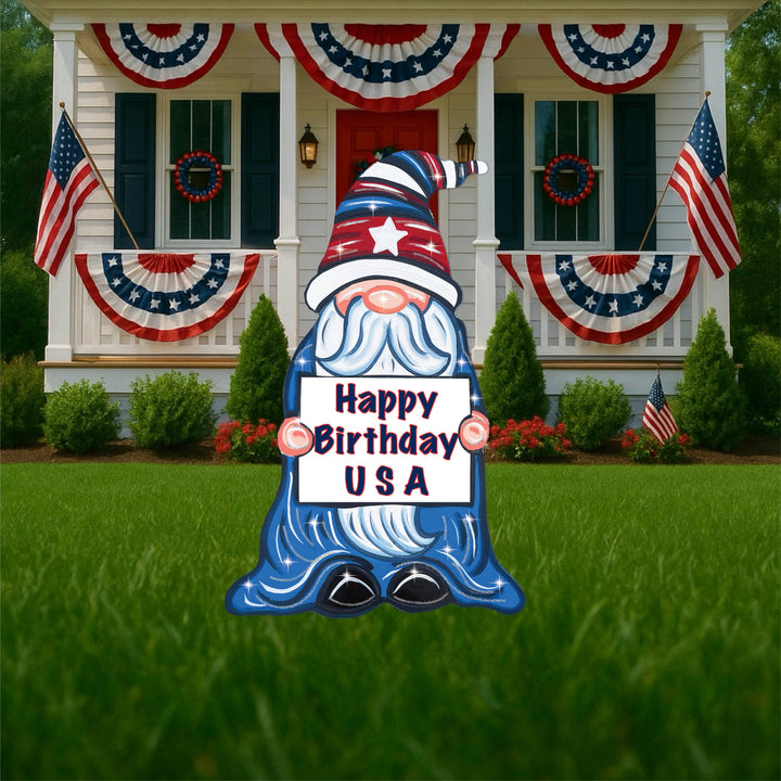 Patriotic Happy Birthday USA Gnome Yard Art Decoration