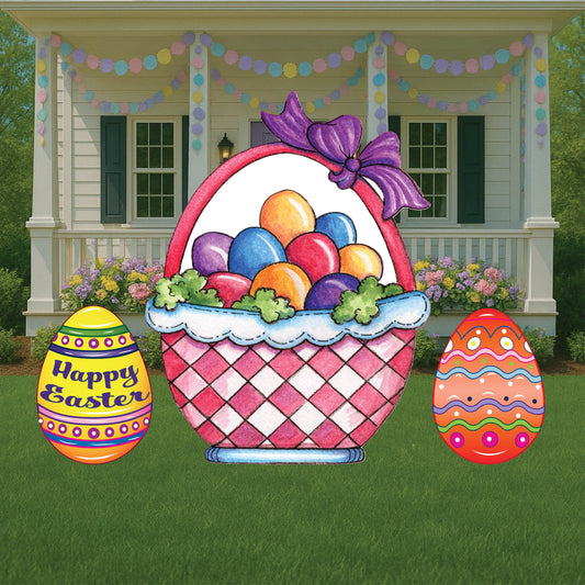 Happy Easter Pink Basket Outdoor Decoration