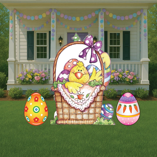 Chick Sits In A Easter Basket Sign Outdoor Decoration