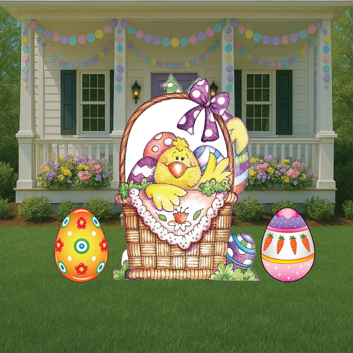 Chick Sits In A Easter Basket Sign Outdoor Decoration