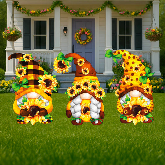 Three Sunflower Gnomes Yard Art Decoration-Sold Separately