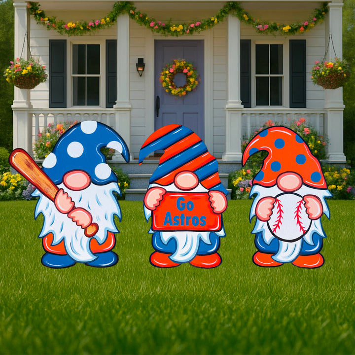 Gnome Yard Art- Polka Dot and Stripe Baseball Gnomes Set of 3