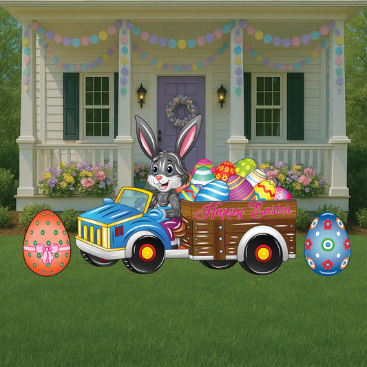 Bunny drives Cart Easter Yard Art