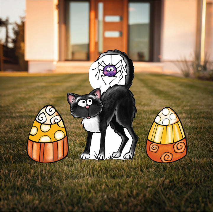 Black Cat with Spider on his Tail Yard Art Decoration