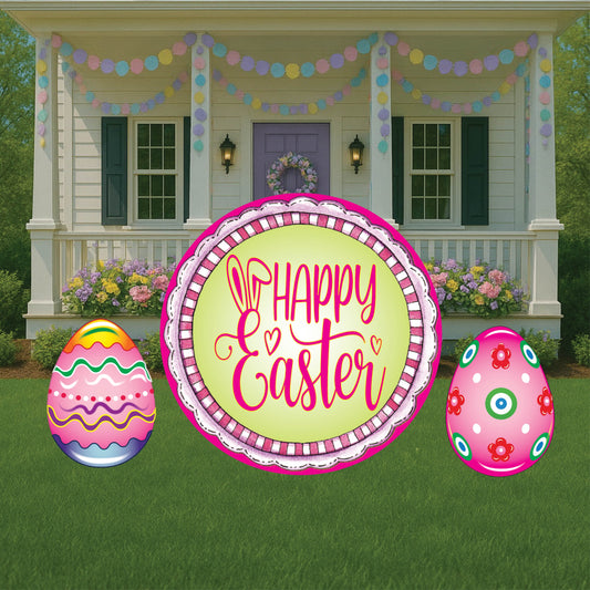 Happy Easter Round Sign Outdoor Decoration