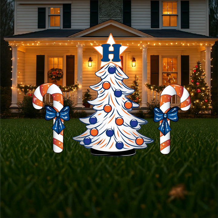 Houston Christmas Tree Yard Art with candy canes and bulbs