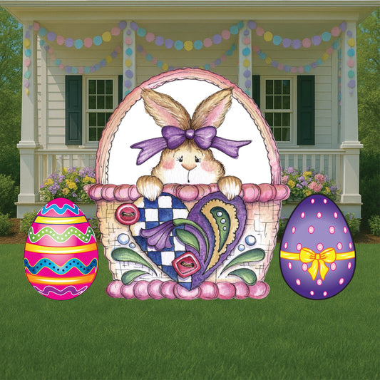Easter Bunny Peeks Out Of An Easter Basket Sign Outdoor Decoration