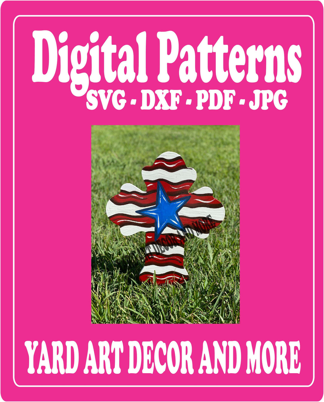 Patriotic Striped Cross with Star yard Art Decor digital template