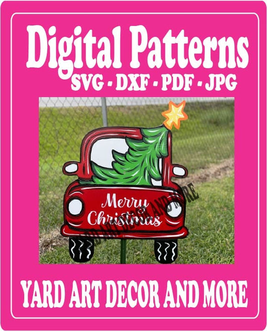 Back View of Lighted Red Truck and Tree  - SVG - DXF - PDF - JPG Files