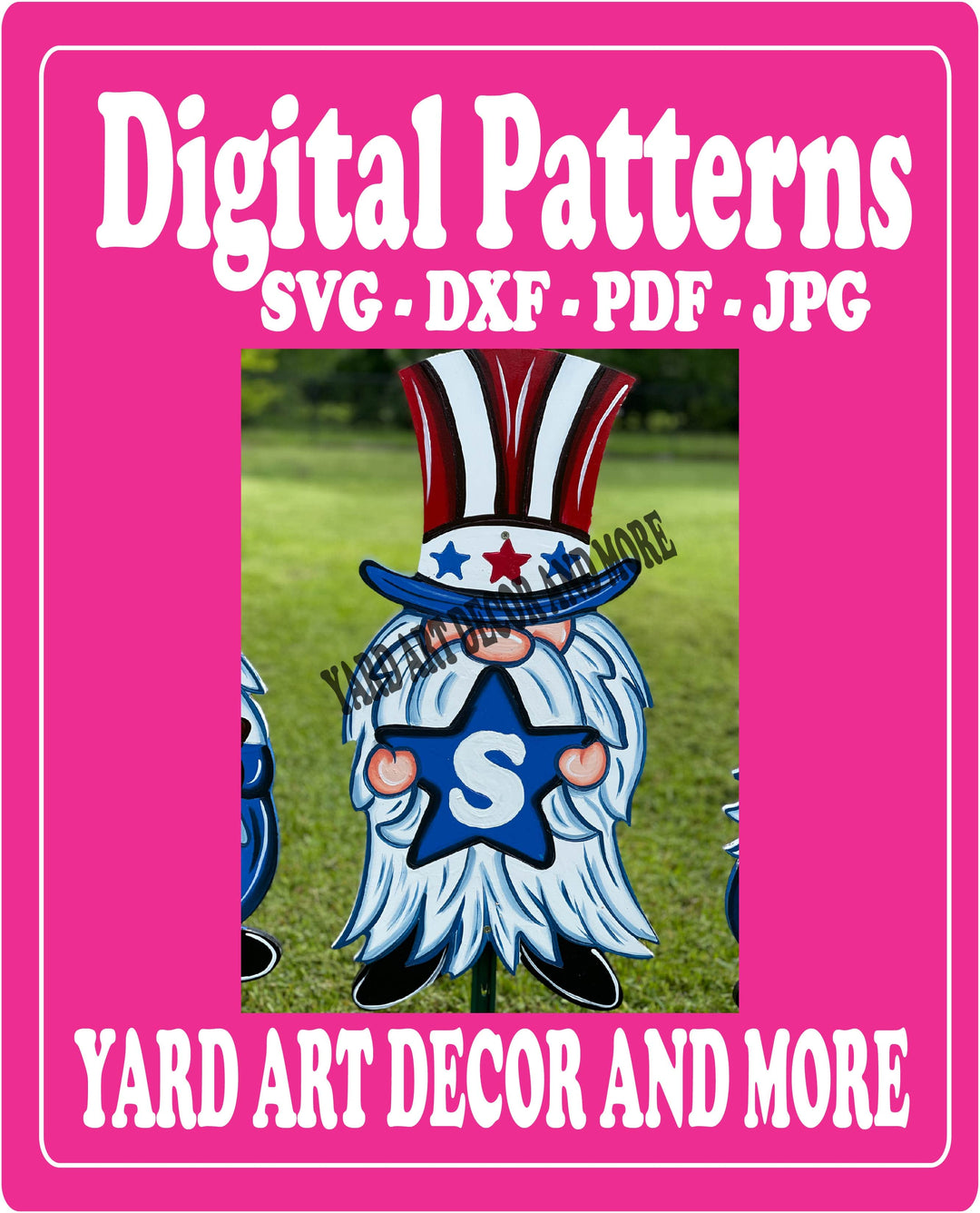 PATRIOTIC GNOME YARD SIGN DIGITAL TEMPLATE