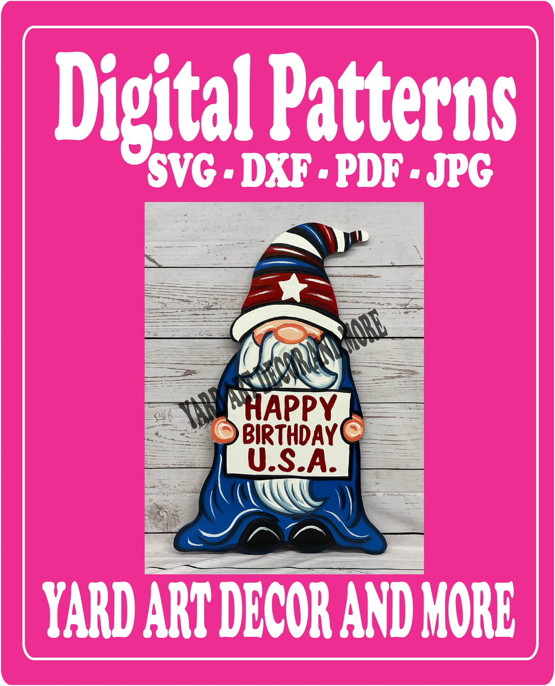 Patriotic Happy Birthday USA Gnome yard art digital template
