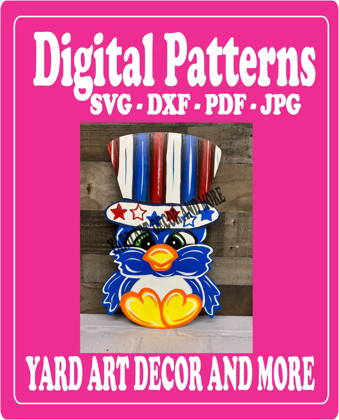 Patriotic Owl with top striped star hat yard art decor digital template