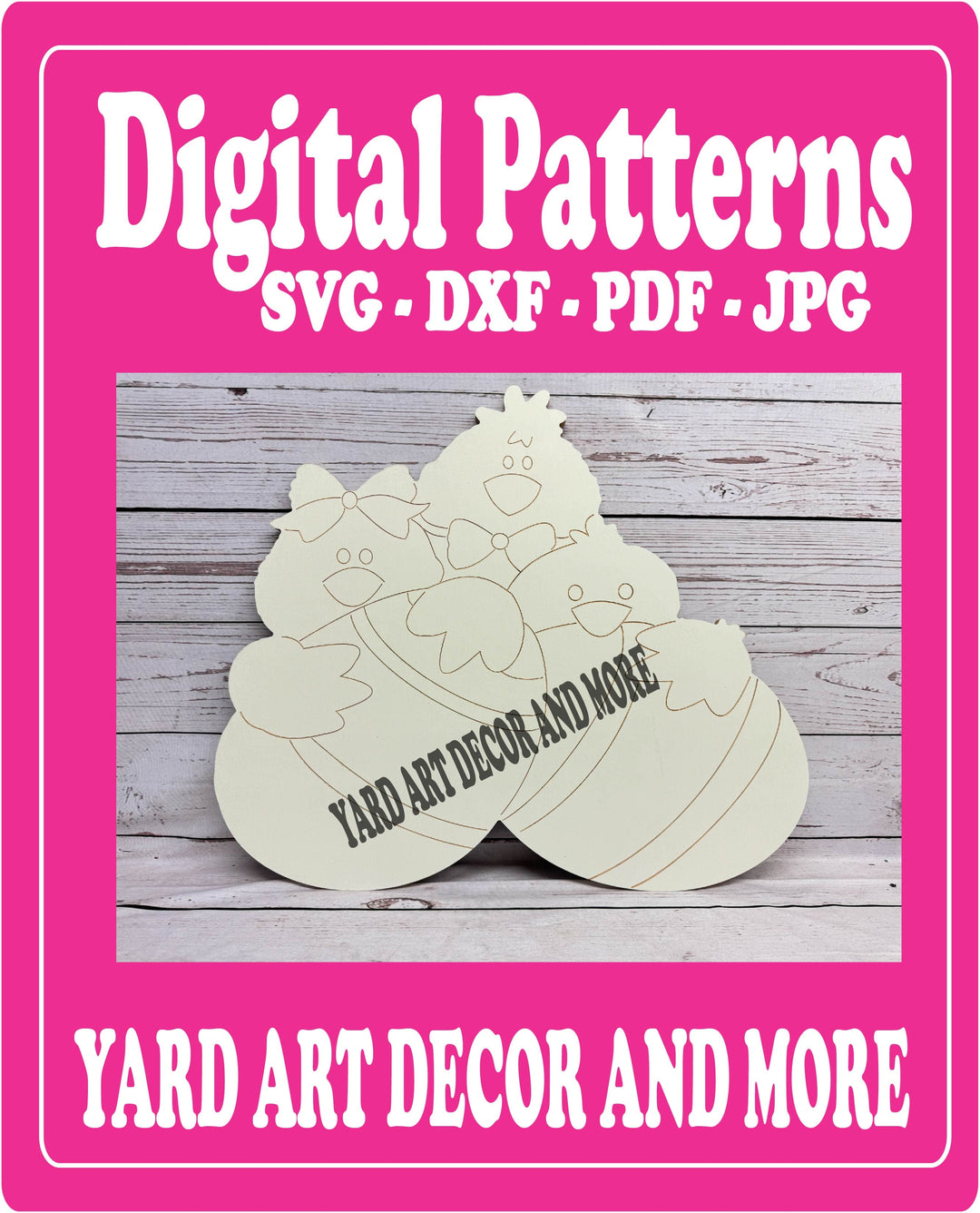 Three Easter Chicks Hug Two Easter Eggs Digital Template - SVG - DXF - PDF - JPG Files