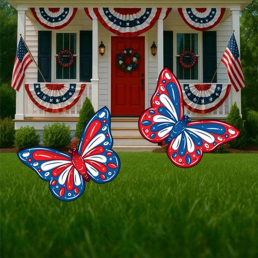 Set of 2 Patriotic Butterfly Yard Signs