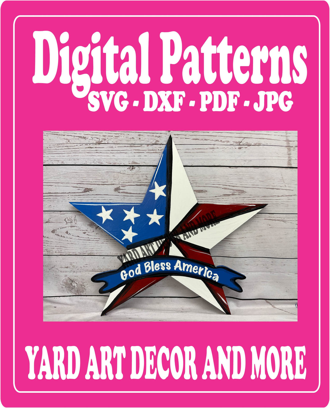 Patriotic God Bless America Star Yard Art digital template