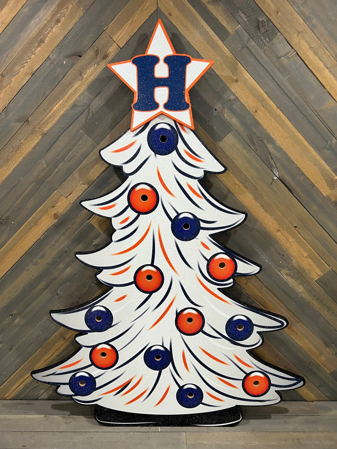 Houston Baseball Santa and Lighted Tree Yard Art with candy canes and bulbs