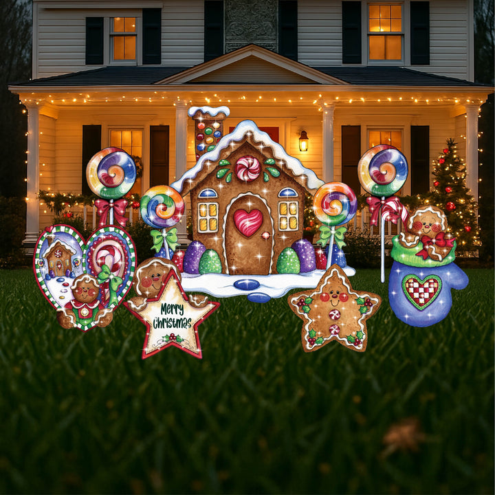 GingerBread House with Lolly Pops 7PC set Yard Art Sign