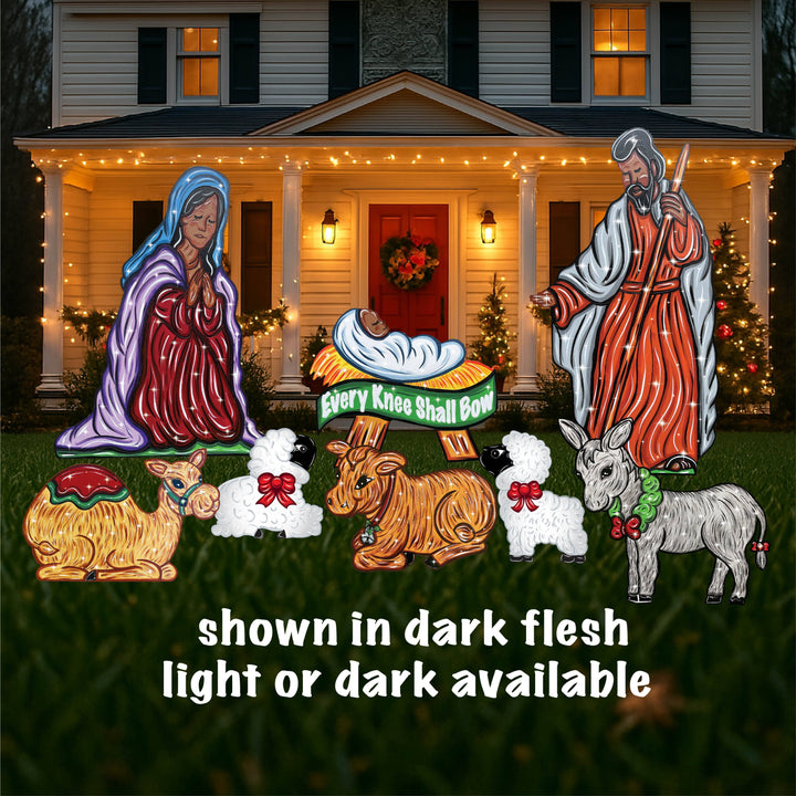 Bundle 8PC Set- 3PC Nativity Set of Mary, Joseph, and Baby Jesus, 2 lambs, cow, camel, and donkey