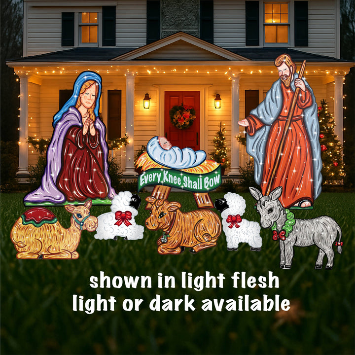 Bundle 8PC Set- 3PC Nativity Set of Mary, Joseph, and Baby Jesus, 2 lambs, cow, camel, and donkey