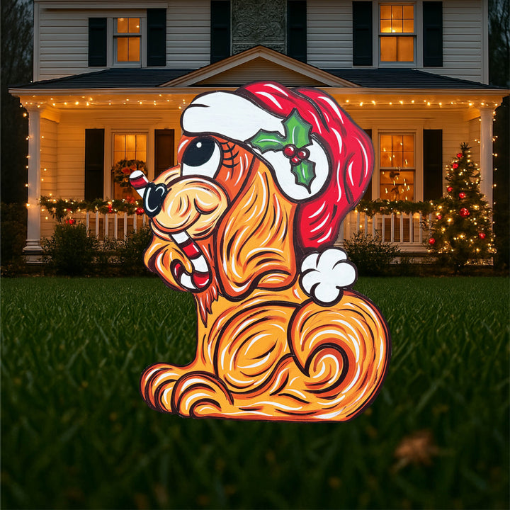 Christmas Cocker Spaniel Yard Sign – Wooden Outdoor Holiday Décor | Candy Cane Dog Lawn Ornament for Dog Lovers