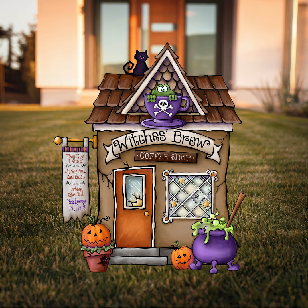Witches' Brew Coffee Shop House Halloween Yard Art