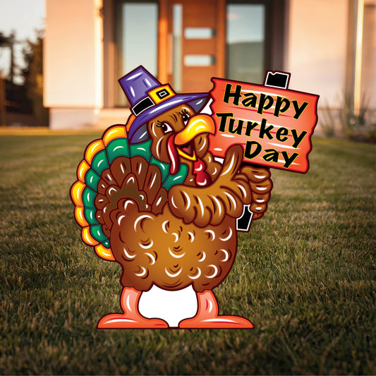 Turkey with Happy Turkey Day Sign