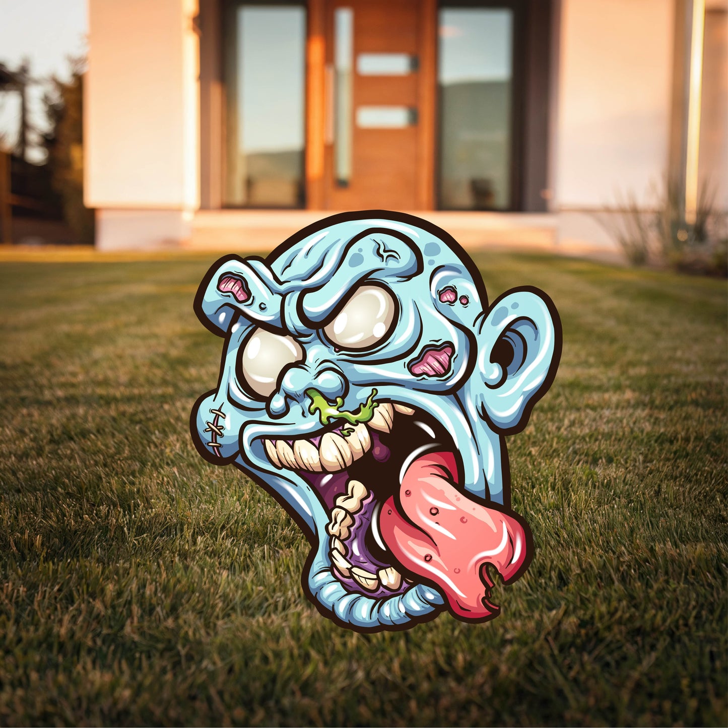 Light Blue Zombie Face Halloween Yard Decor