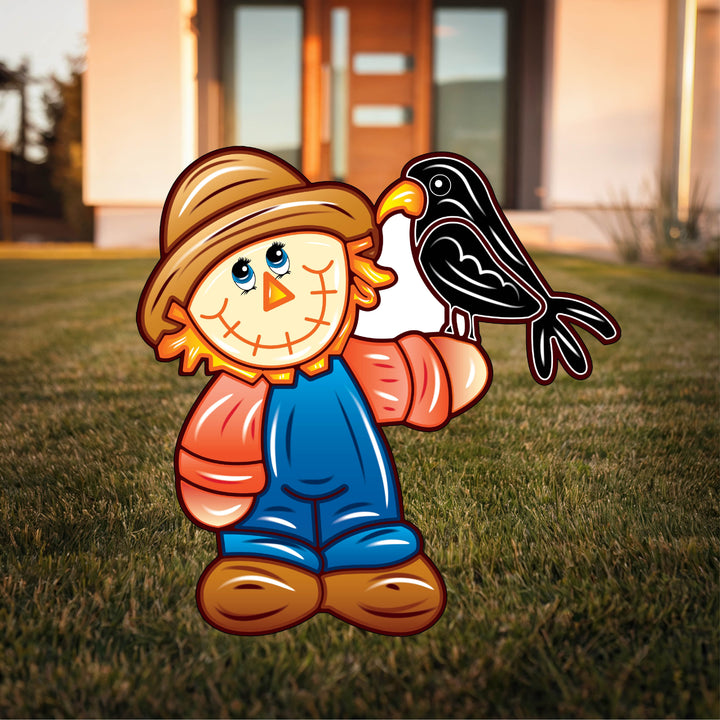 Scarecrow with a crow Halloween yard art